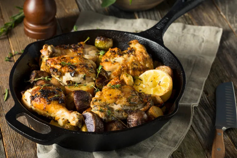 One Pan Herb Roasted Chicken with Vegetables Recipe paired with pinot noir tempranillo, Malbec, Merlot or BOXT Profile Four Five [Profile Four Five Seasonal Pairing]
