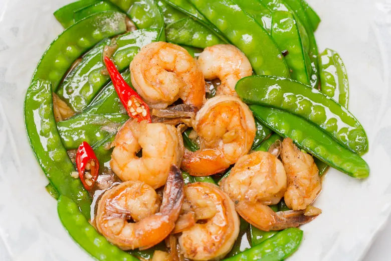 Ginger Shrimp with Snap Peas Recipe paired with BOXT Profile Three or gewurztraminer, riesling or sauvignon blanc